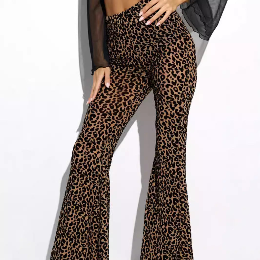 Damen Hoch taillierte Leoparden-Hose mit weitem Bein Echo Archiv