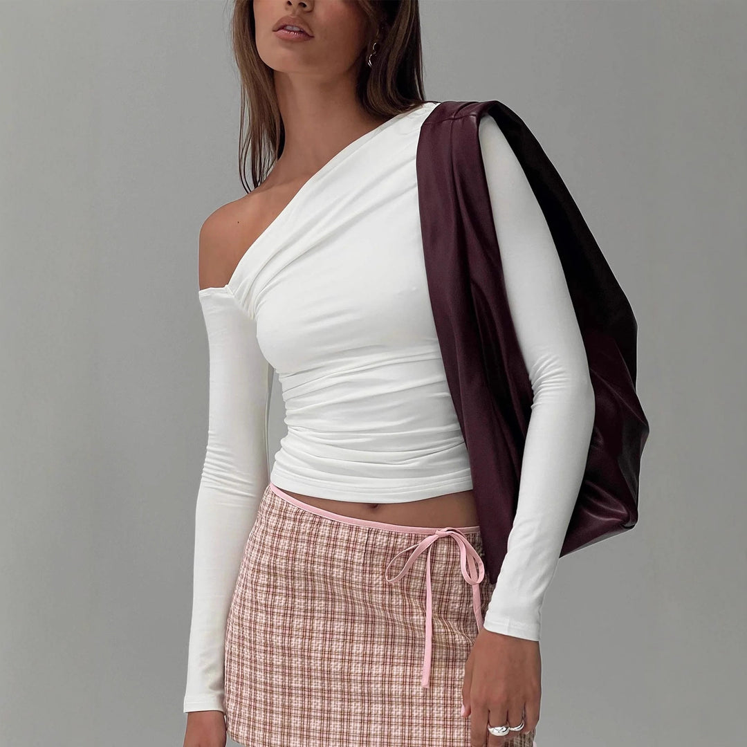 Damen Off-Shoulder Raffungsshirt mit langen Ärmeln und elegantem Design Echo Archiv