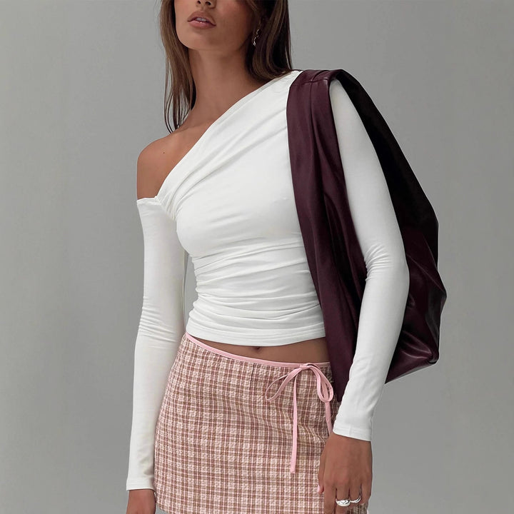 Damen Off-Shoulder Raffungsshirt mit langen Ärmeln und elegantem Design Echo Archiv
