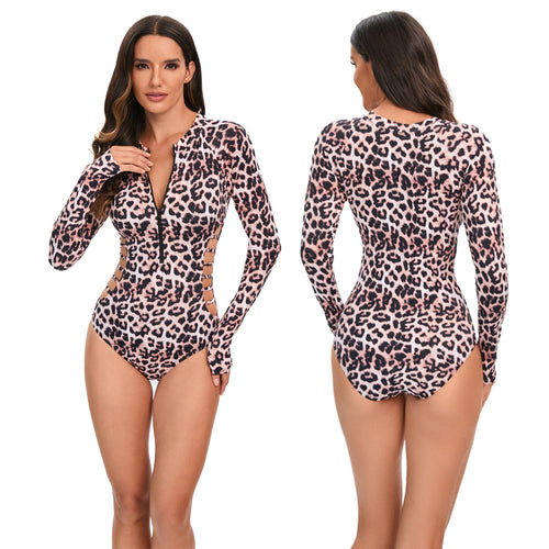 Damen Modischer Langarm-Schwimmanzug mit Reißverschluss und seitlichen Cut-Outs Echo Archiv