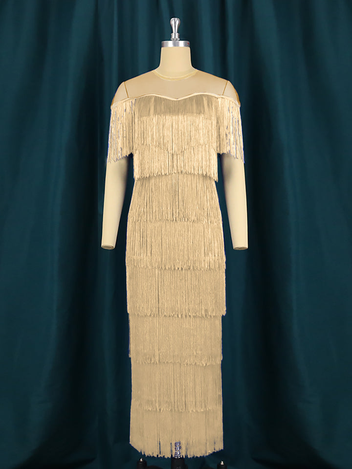 Damen Fransen Maxikleid mit halber Transparenz Echo Archiv