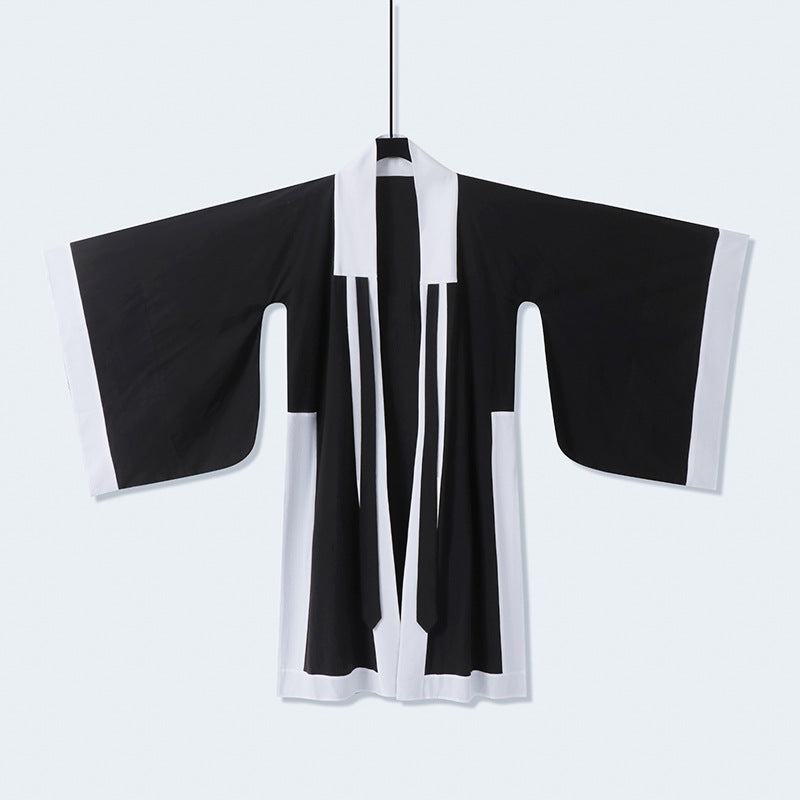 Unisex Oversize Kimono-Cardigan mit Kontrastblende, Bindeband und aufgesetzten Taschen Echoarchiv