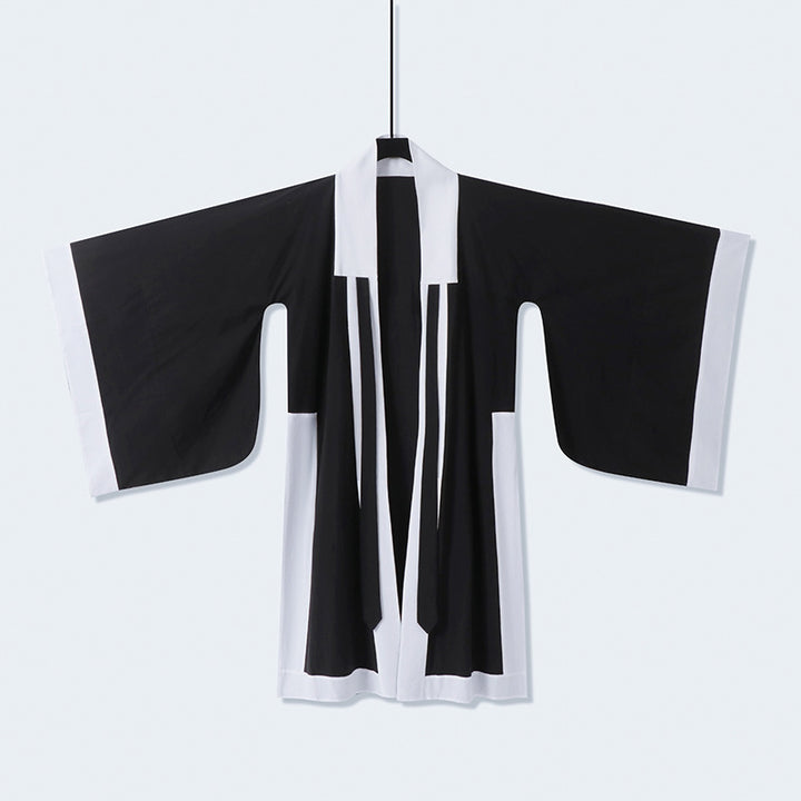 Unisex Oversize Kimono-Cardigan mit Kontrastblende, Bindeband und aufgesetzten Taschen Echoarchiv