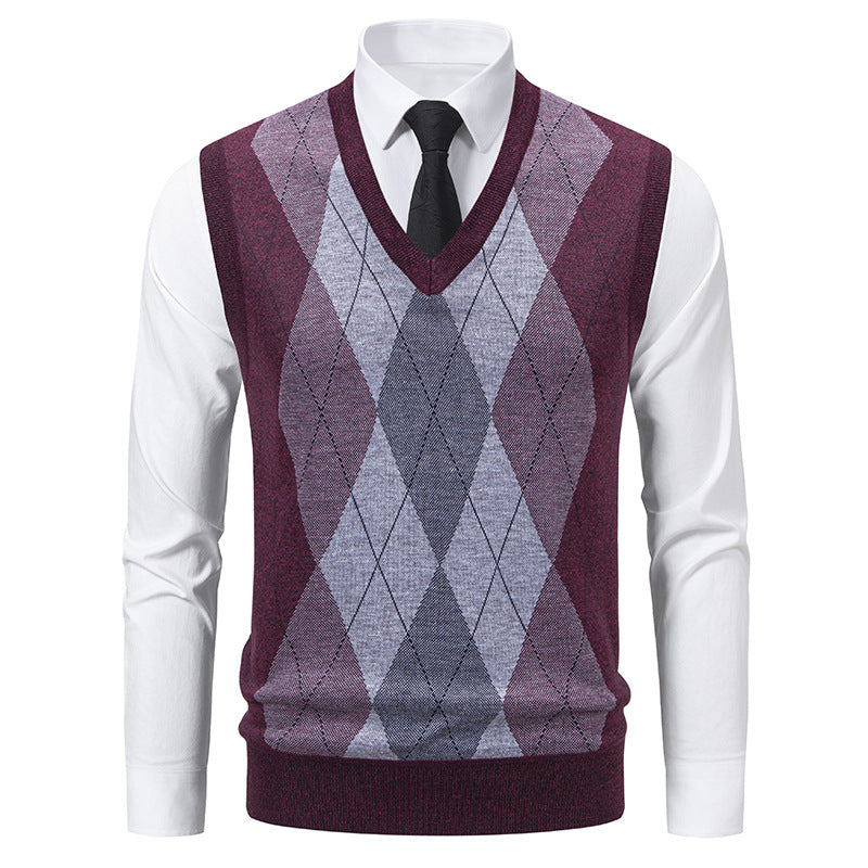 Herren V-Ausschnitt Strickpullover mit elegantem Rautenmuster Echoarchiv