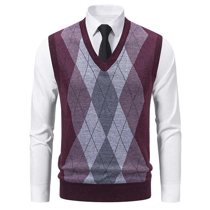 Herren V-Ausschnitt Strickpullover mit elegantem Rautenmuster Echoarchiv