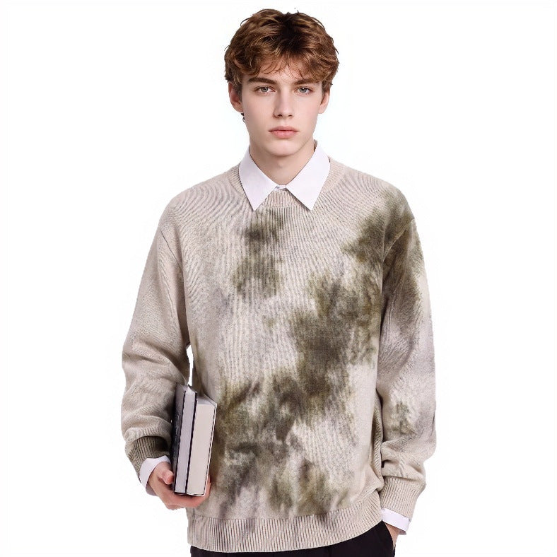 Herren Oversize-Strickpullover mit Batikoptik, Rundhalsausschnitt und Rippbündchen Echoarchiv
