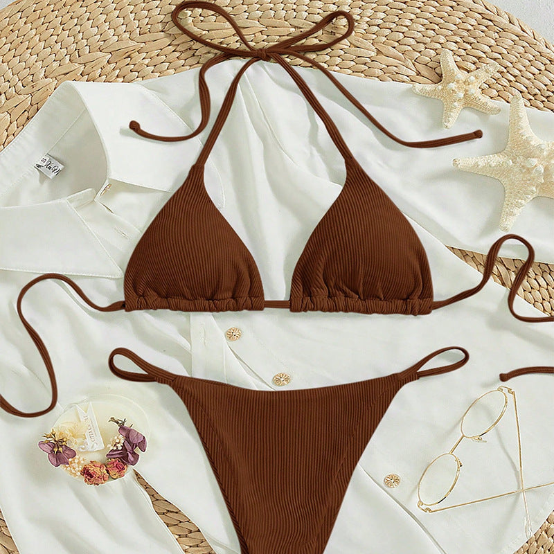 Damen Triangel-Bikini mit verstellbaren Bändern und rippierter Textur Echoarchiv