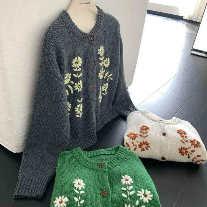 Damen Verspielte Strickjacke mit Blumenapplikationen Echo Archiv
