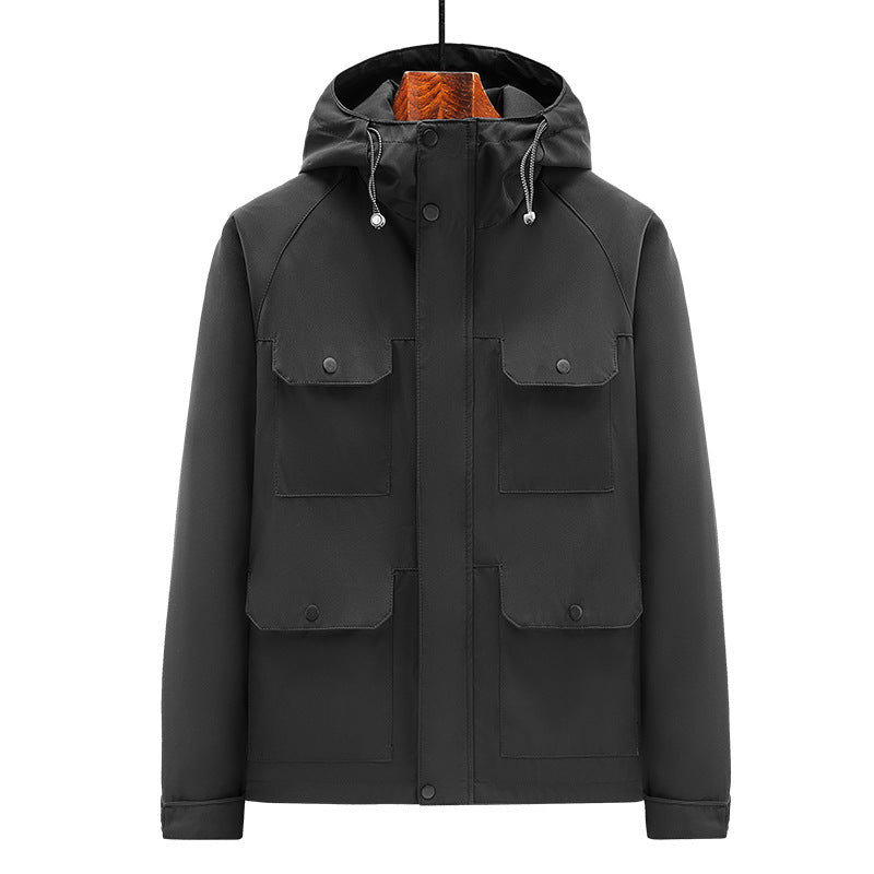 Herren Outdoor-Jacke mit multifunktionalen Taschen und verstellbarem Kapuzenkragen Echoarchiv