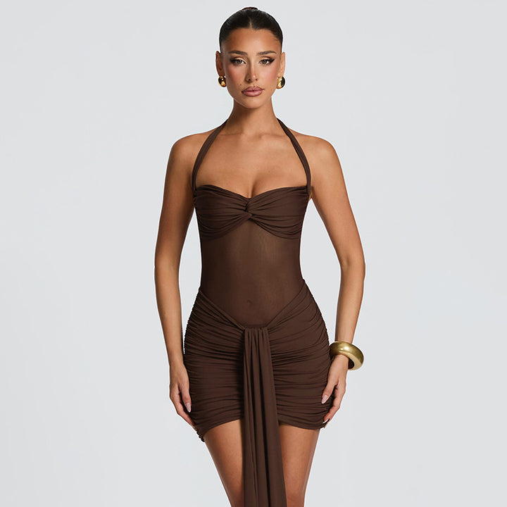 Damen Strandkleid mit raffiniertem Wickeldesign und charmanten Rüscheneffekt Echo Archiv