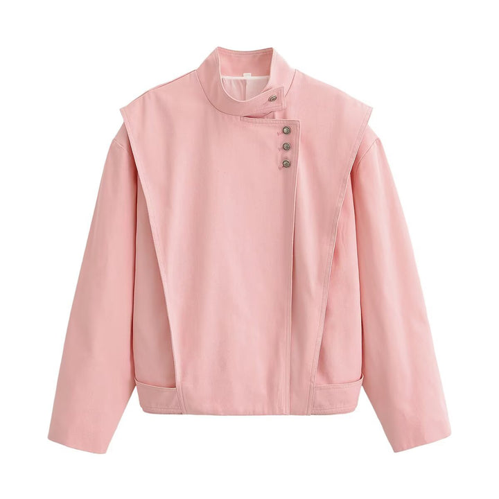 Damen Asymmetrische Boxy-Übergangsjacke mit Stehkragen und Cape‑Front Echoarchiv