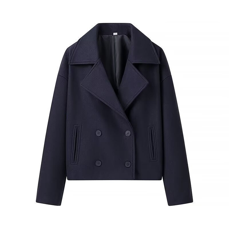 Damen Kurzer Zweireihiger Boxy-Peacoat aus Wollmix mit weitem Revers Echo Archiv