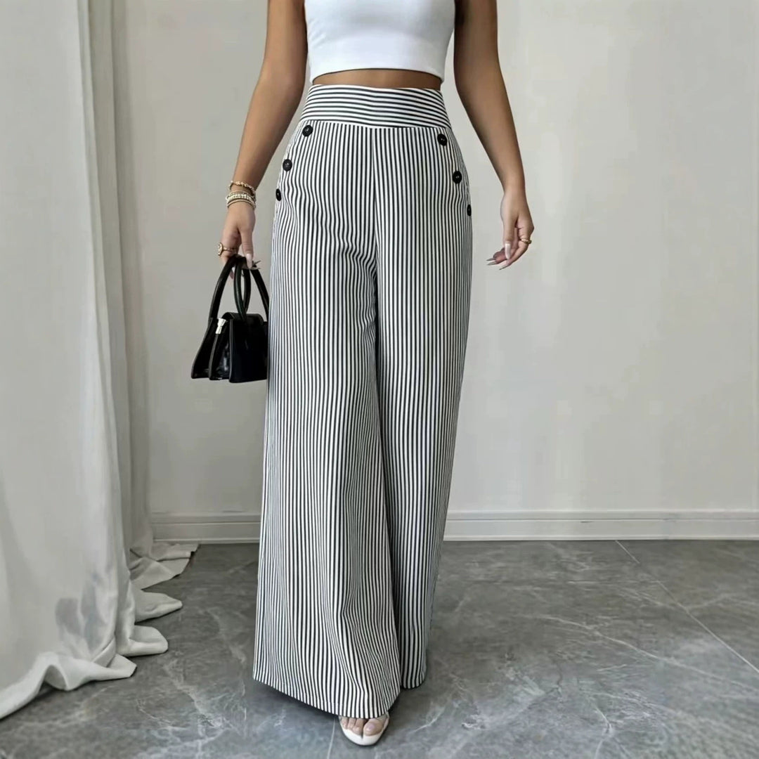 Damen nan hochgeschnittene Palazzo-Hose mit maritimen Knopfdetails und weitem Bein Echo Archiv