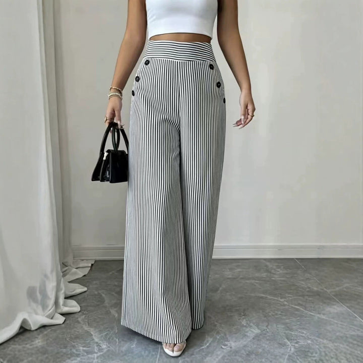 Damen nan hochgeschnittene Palazzo-Hose mit maritimen Knopfdetails und weitem Bein Echo Archiv
