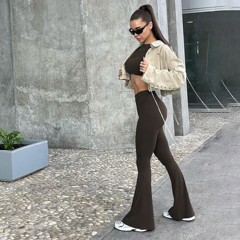 Damen Langarm Cropped Top und Flared Pants Set Echo Archiv