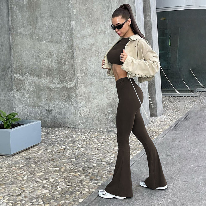 Damen Langarm Cropped Top und Flared Pants Set Echo Archiv