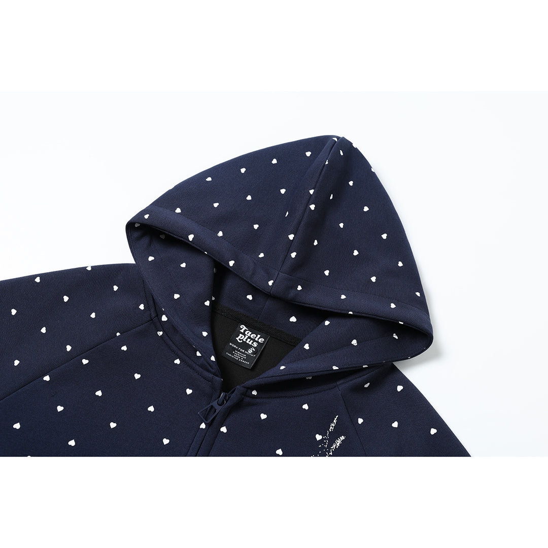 Damen Zip‑Hoodie im Herz-Allover mit Notenschlüssel‑Print und Kängurutaschen Echoarchiv