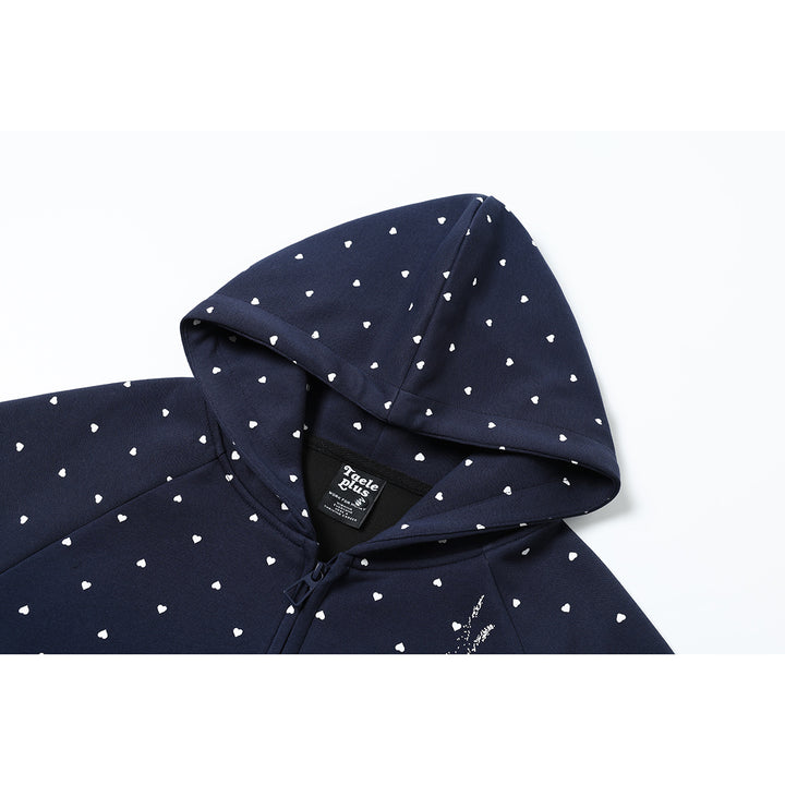 Damen Zip‑Hoodie im Herz-Allover mit Notenschlüssel‑Print und Kängurutaschen Echoarchiv