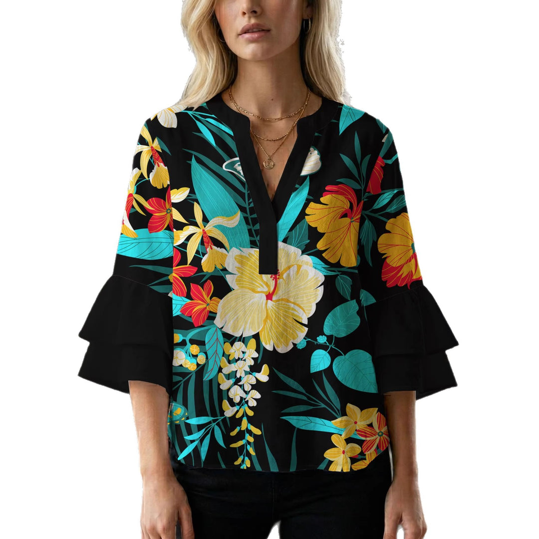 Damen Blusenshirt mit voluminösen Ärmeln und floralem Muster Echo Archiv