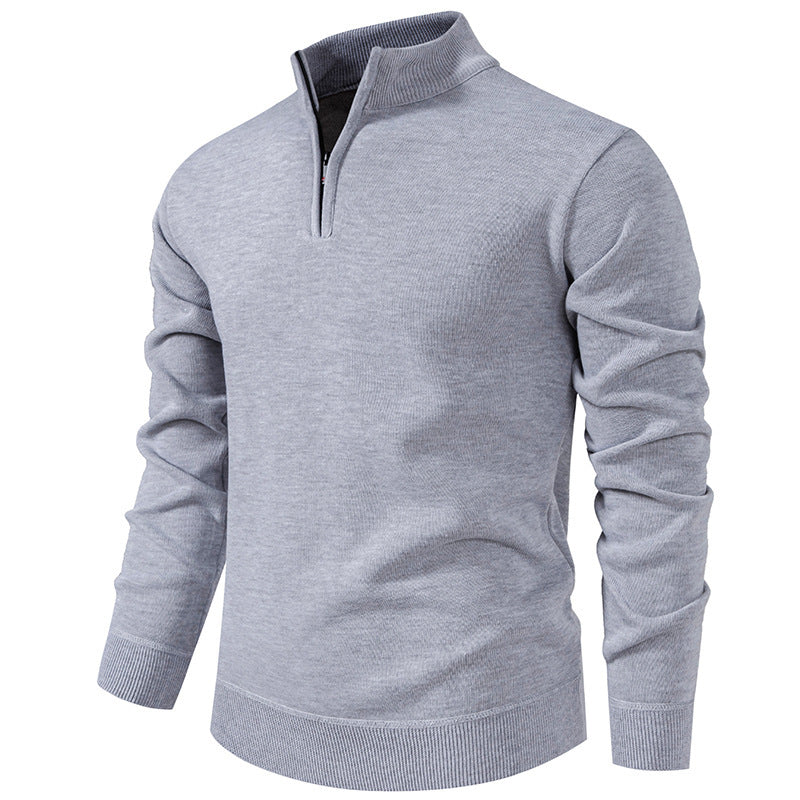 Herren nan Slim-Fit Feinstrickpullover mit kurzem Reißverschluss, Stehkragen und geripptem Bund Echo Archiv