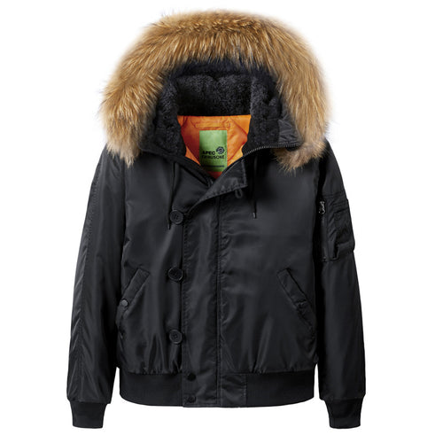 Herren  schwerer isolierter Pilotenparka-Jacke mit abnehmbarem Kunstfellkragen und sherpa-gefüttertem Innenraum Echo Archiv