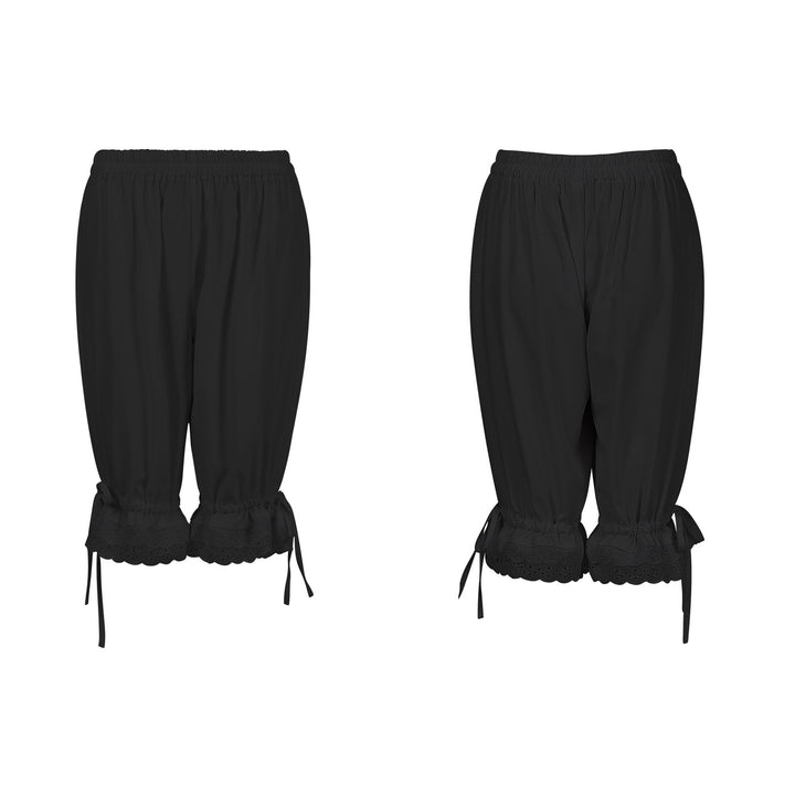 Damen nan geraffte Capri-Hose mit elastischem Bund, Bindebändern am Saum und Spitzen-Bordüre Echo Archiv
