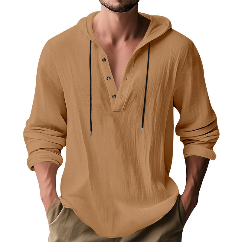 Herren Langarm Kapuzenshirt mit modischem Knopfleisten-Design Echoarchiv