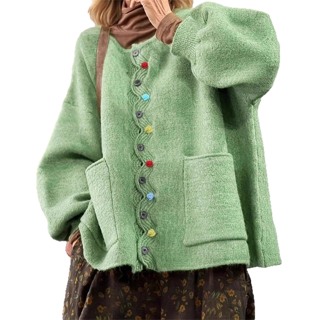 Damen Oversized Strickcardigan mit Zierknopfleiste und aufgesetzten Taschen – Veloura
