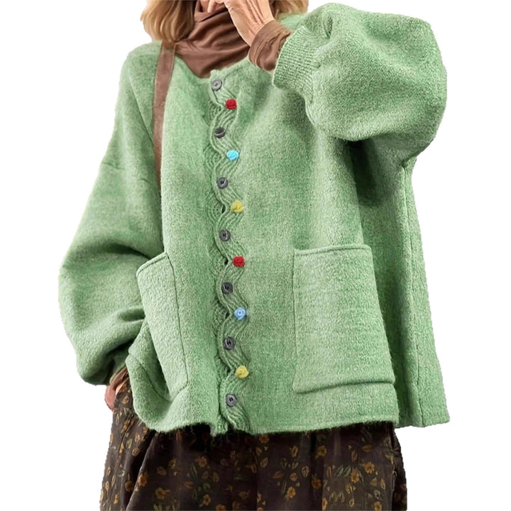 Damen Modischer Strickcardigan mit bunten Knöpfen Echo Archiv