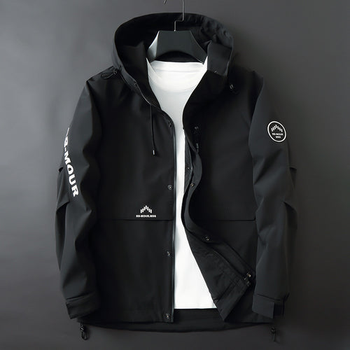 Herren Sportive Softshell-Fieldjacke mit Kapuze, verdecktem Reißverschluss und Logo-Details Echo Archiv