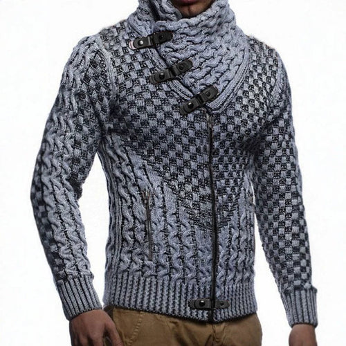 Herren Grobstrick-Cardigan mit asymmetrischem Wickelkragen und Reißverschluss Echo Archiv