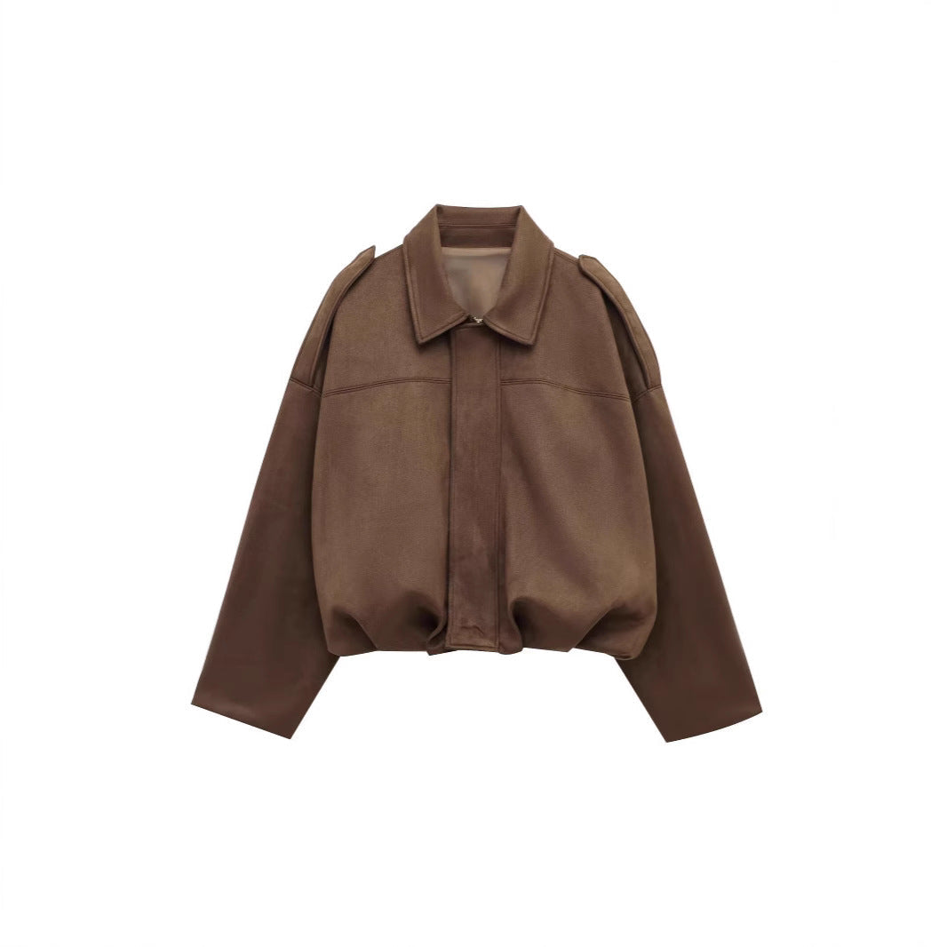 Damen lockere Cropped Jacke aus Wildlederimitat Echoarchiv
