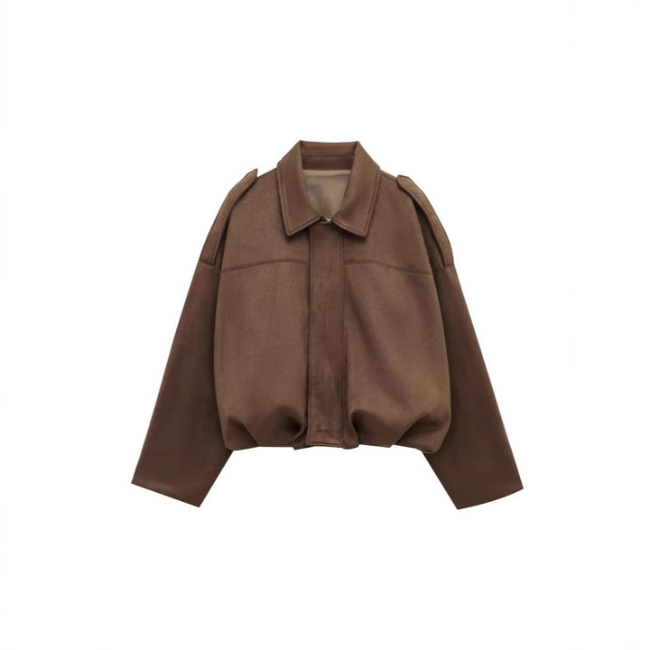 Damen lockere Cropped Jacke aus Wildlederimitat Echoarchiv