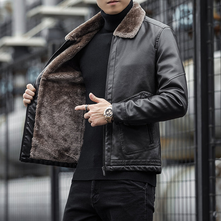 Herren Moderner Kunstlederblouson mit Teddykragen Echo Archiv