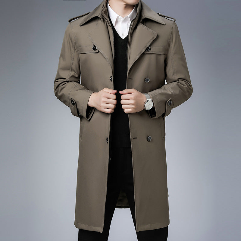 Herren Trenchcoat langer Doppelreiher mit Reverskragen und Epauletten – Montevé