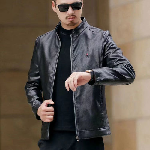 Herren elegante Kunstlederjacke mit wärmendem Kragen Echoarchiv
