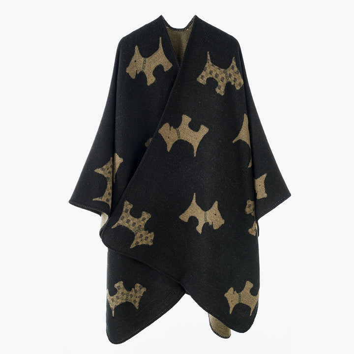 Damen Reversibler Wollmix-Umhang mit Terrier-Jacquardmuster – Avérine