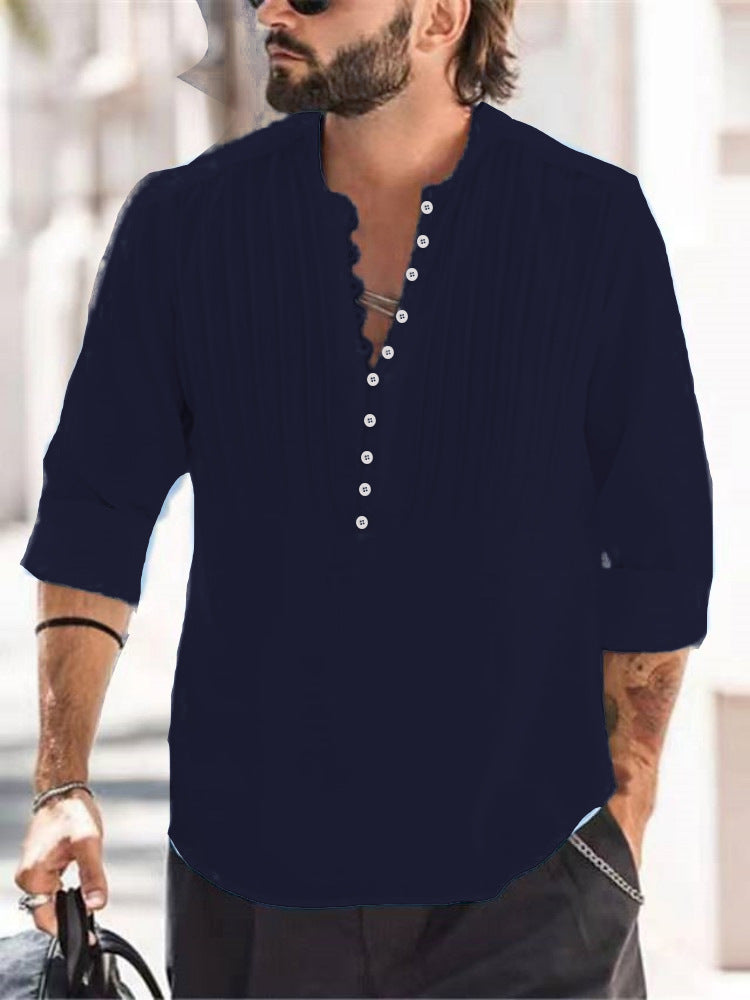 Herren Elegantes Button-Down Plisseehemd Echoarchiv