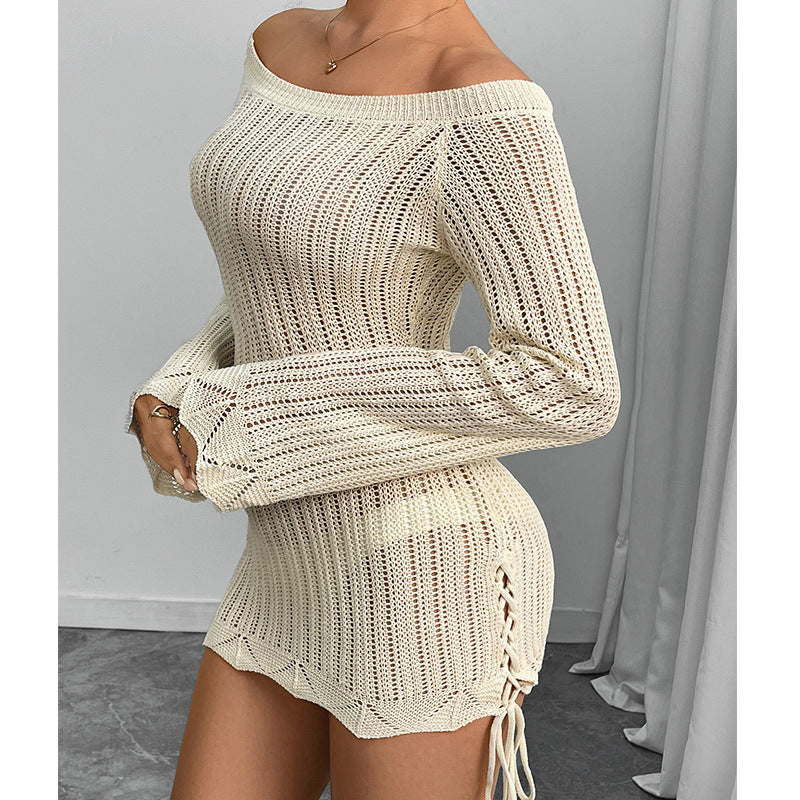 Damen Strickkleid mit offener Schulter und Schlitzdetails Echo Archiv