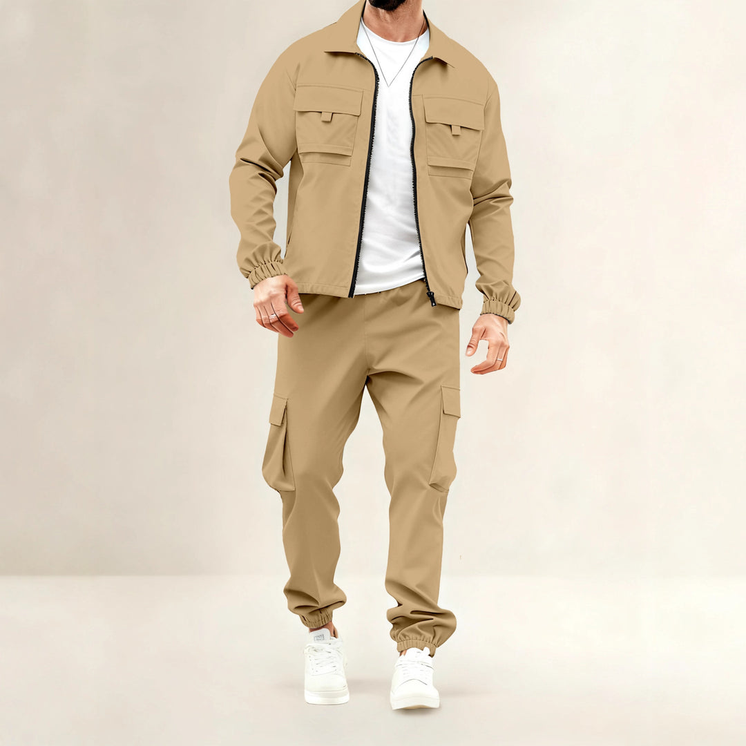 Herren lässiger Cargo-Anzug mit funktionalen Taschen und elastischen Bündchen Echoarchiv