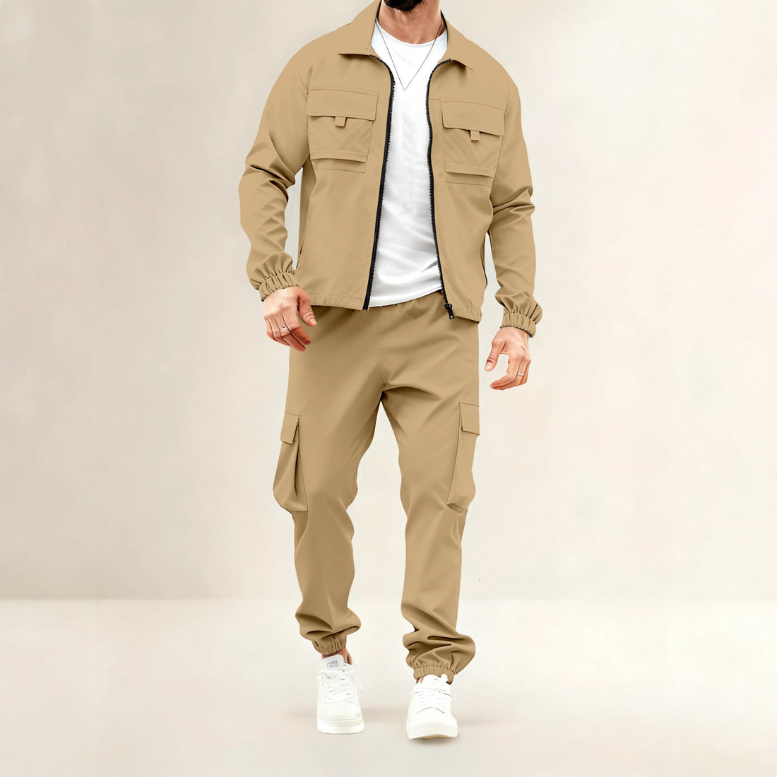 Herren lässiger Cargo-Anzug mit funktionalen Taschen und elastischen Bündchen – Bravaro