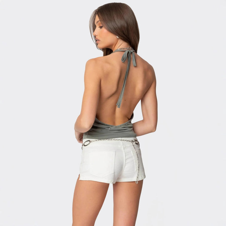Damen Halter-Top mit elegantem Wasserfallausschnitt und dezentem Glitzerdetail Echo Archiv