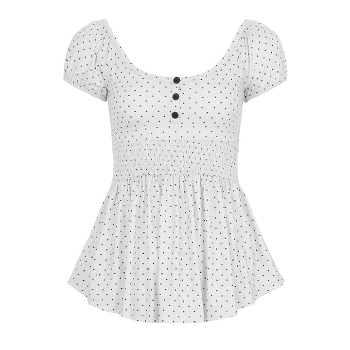 Damen Verspieltes Polka Dots Oberteil mit Rüschen und Knopfleiste Echo Archiv