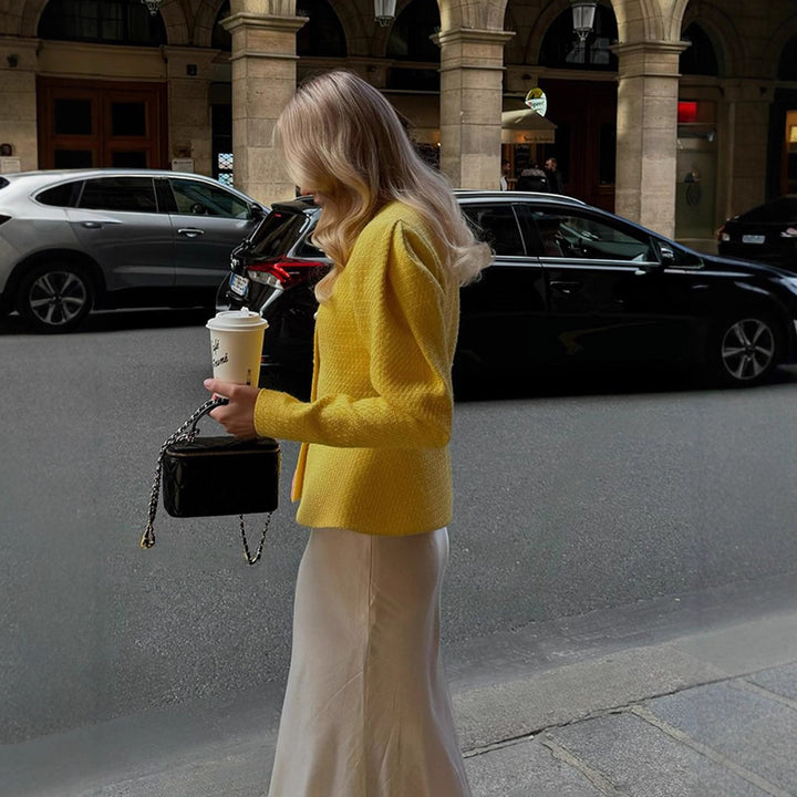 Damen Taillierter Bouclé-Peplum-Blazer mit Zierknöpfen Echoarchiv