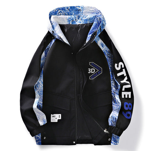 Herren Leichter Kapuzen-Windbreaker mit Camouflage-Akzenten & Grafikprint Echoarchiv
