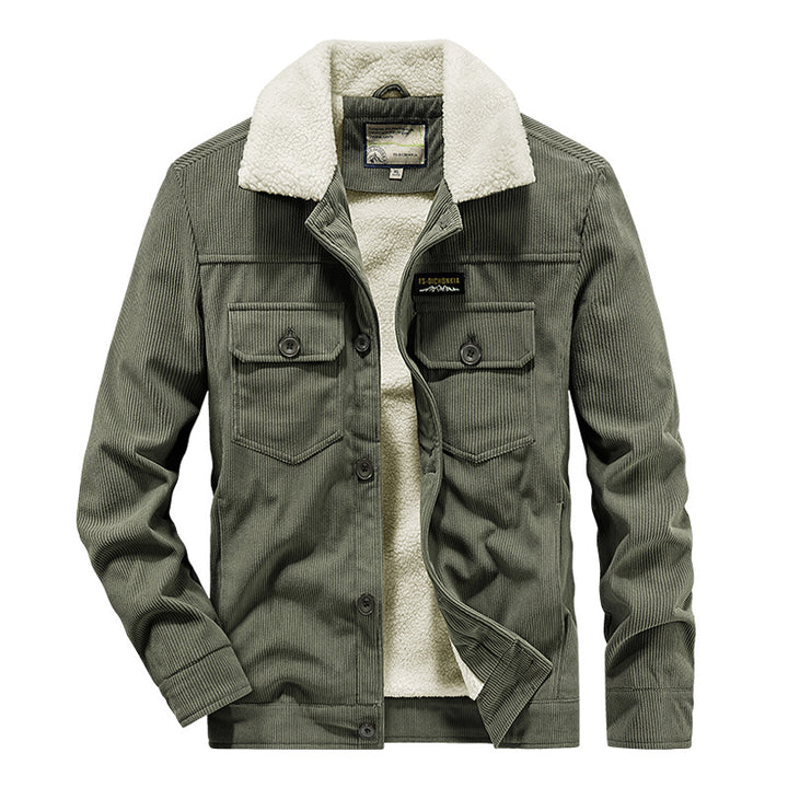 Herren Cord-Workerjacke im Truckerstil mit Druckknopfverschluss und Pattentaschen Echoarchiv