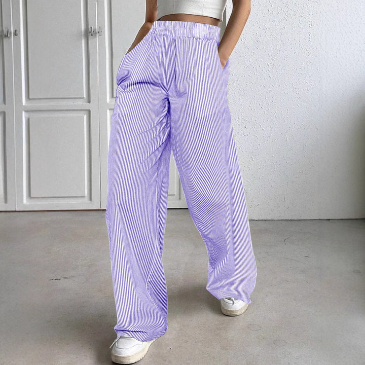 Frauen weite hochtaillierte Lounge-Hosen mit elastischem Bund und seitlichen Taschen Echoarchiv