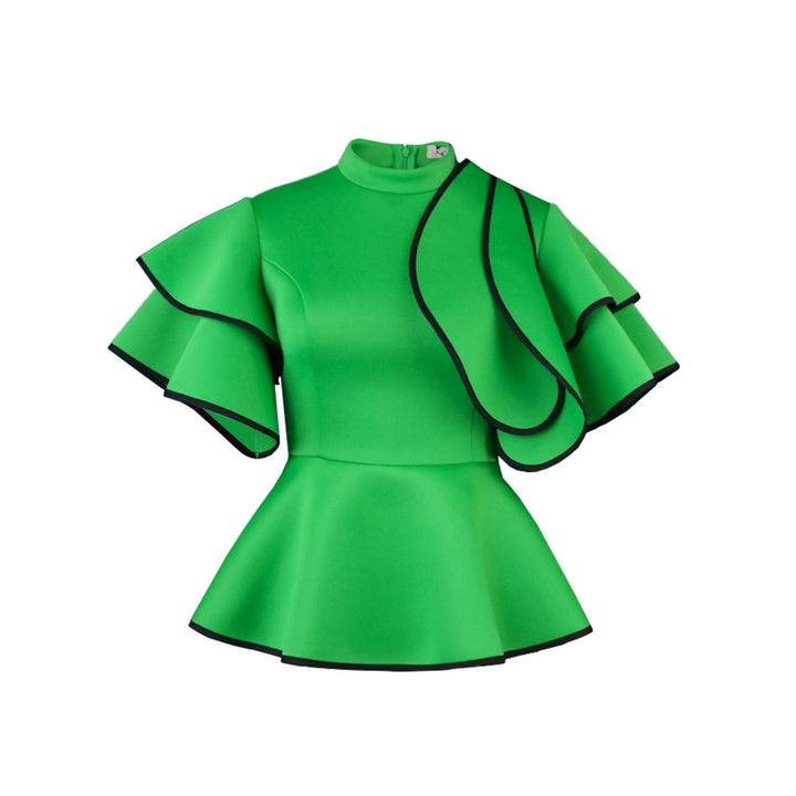 Damen Peplum-Top mit ausgefallenen Rüschen und asymmetrischem Schnitt Echo Archiv