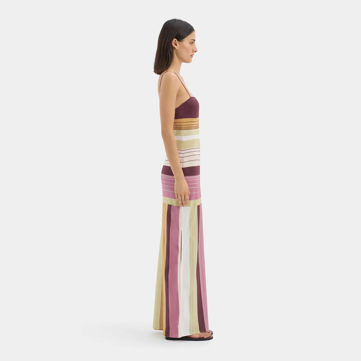 Damen nan figurbetontes Maxikleid mit Spaghettiträgern, geradem Ausschnitt, Paneelstreifen und seitlichem Schlitz Echo Archiv