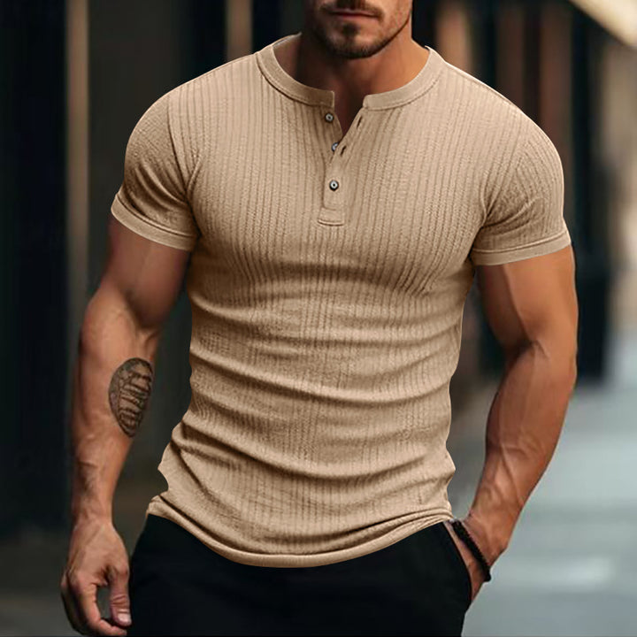 Herren Kurzarm Henley-T-Shirt mit strukturiertem Rippdesign Echoarchiv